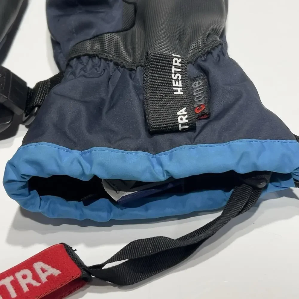 Hestra Kids Ski Mittens Size 5 Navy Blue Black Leather Palm Winter Snow Mitts